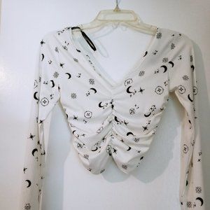 Forever 21 Women White/Black Long Sleeve Soft Delicate Fine Knit Top M